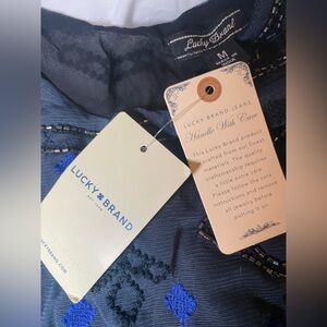 Lucky Brand Navy and Black Embroidered Top